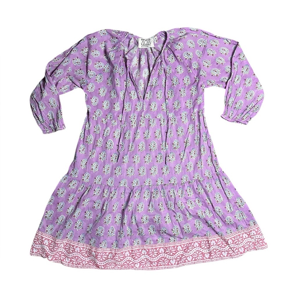 SZ Blockprints Priya dress violet paisley cotton gauze Medium - Picture 2 of 7